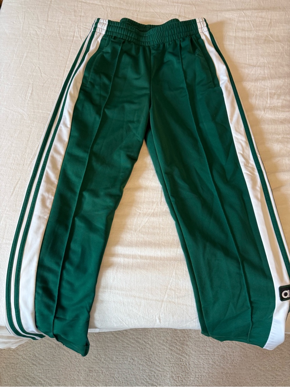 adidas Green Track Pants with White Side Stripes